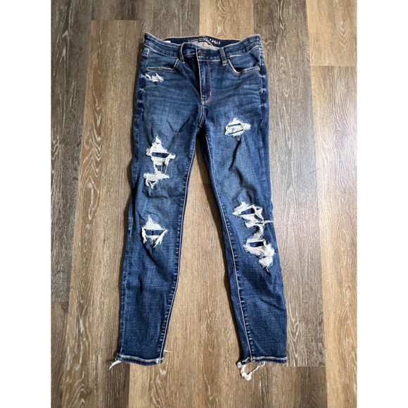 American Eagle Outfitters Denim - American Eagle High Rise Jegging Womens 8 Dark Blue Distressed Ripped Next Level